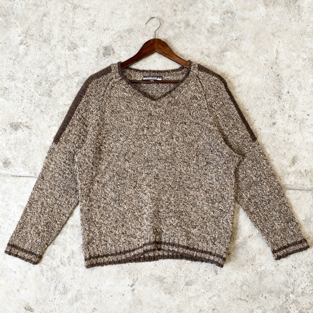 Napoliello Mens Wool Blend V Neck Sweater Brown size Large
